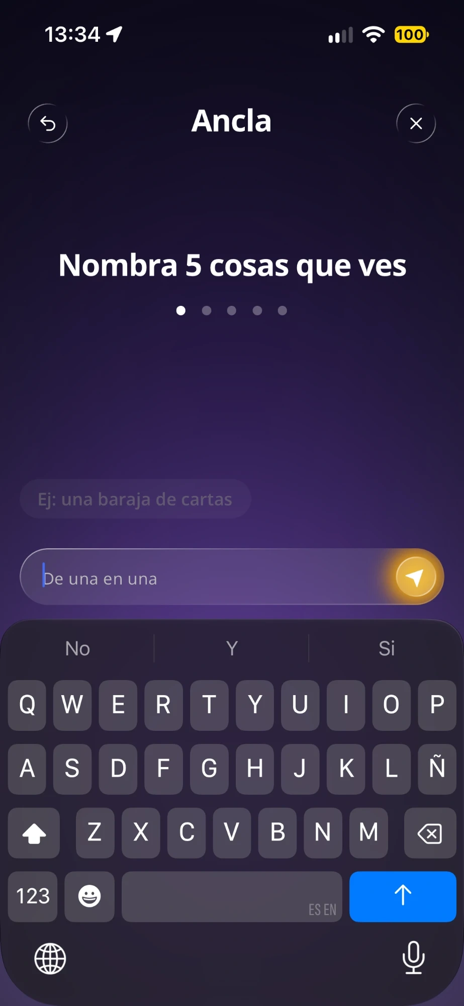 La pantalla de Ancla: nombra cinco cosas que ves